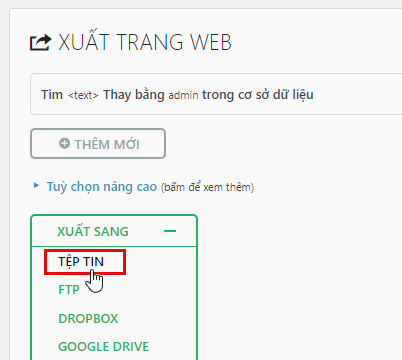 All-in-One WP Migration and Backup - Xuất tệp tin