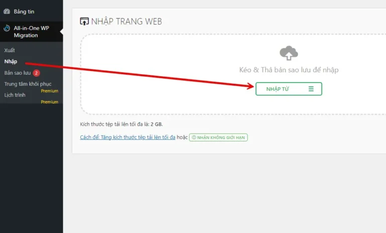 All-in-One WP Migration and Backup - Phục hồi trang web