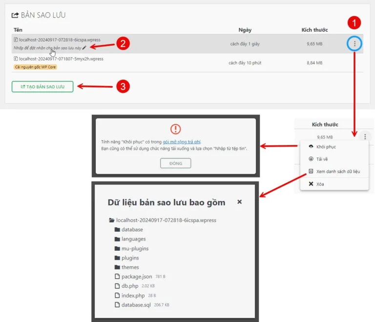 All-in-One WP Migration and Backup - Cách quản lý bản sao lưu